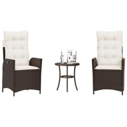 Ensemble de bistro 3 pcs avec coussins marron r&eacute;sine tress&eacute;e