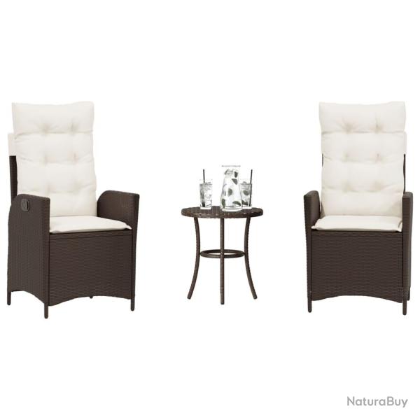 Ensemble de bistro 3 pcs avec coussins marron r�sine tress�e