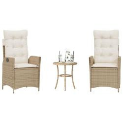 Ensemble de bistro 3 pcs avec coussins beige r&eacute;sine tress&eacute;e