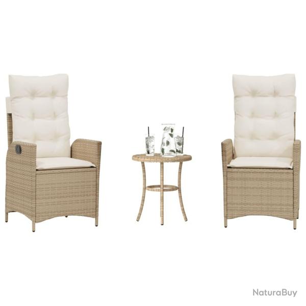 Ensemble de bistro 3 pcs avec coussins beige r�sine tress�e