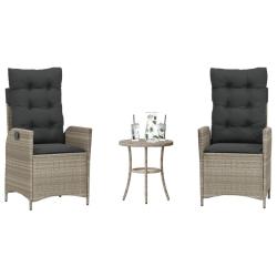 Ensemble de bistro 3 pcs et coussins gris clair r&eacute;sine tress&eacute;e