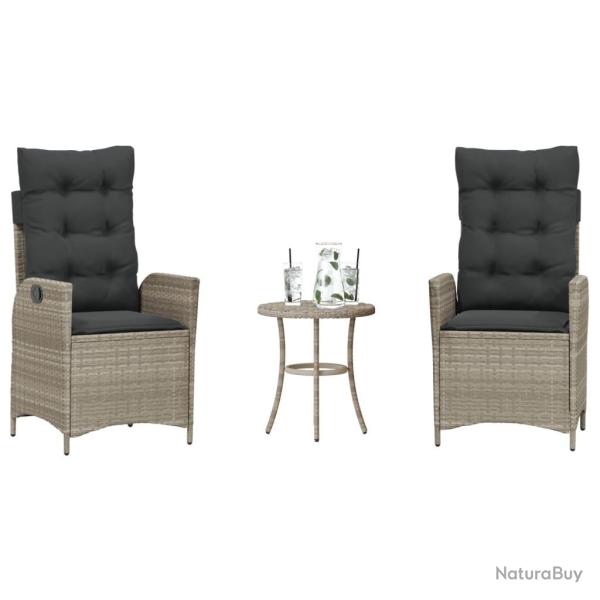 Ensemble de bistro 3 pcs et coussins gris clair r�sine tress�e