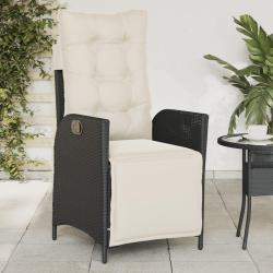 Chaise inclinable de jardin et repose-pied noir r&eacute;sine tress&eacute;e
