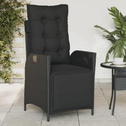 Chaise inclinable de jardin et repose-pied noir r&eacute;sine tress&eacute;e