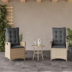 Chaises inclinables jardin lot de 2 et coussins r&eacute;sine tress&eacute;e