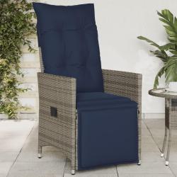 Chaise de jardin inclinable avec coussins en r&eacute;sine tress&eacute;e grise