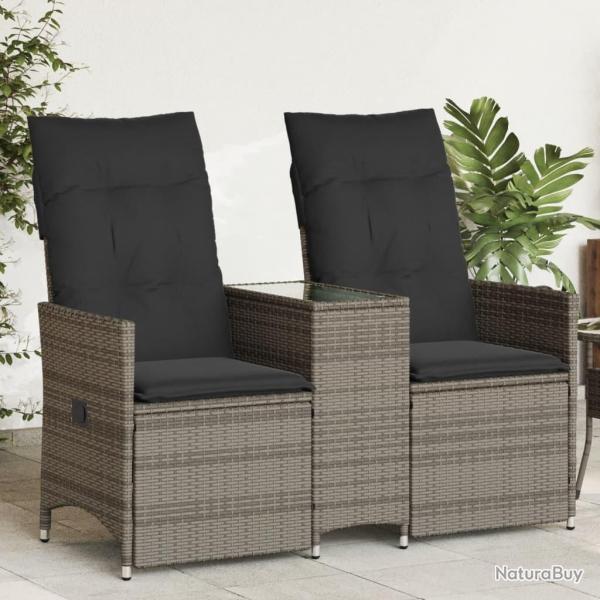 Canap� de jardin inclinable 2 places avec table gris poly rotin