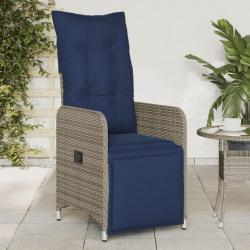 Chaise de jardin inclinable avec coussins en r&eacute;sine tress&eacute;e grise