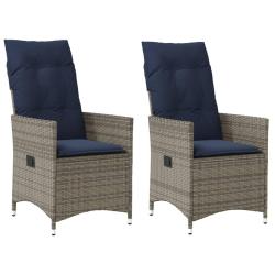 Lot de 2 chaises de jardin inclinables avec coussins en r&eacute;sine tress&eacute;e grise