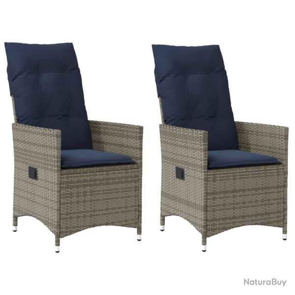 Lot de 2 chaises de jardin inclinables avec coussins en r�sine tress�e grise