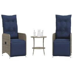 Lot de 2 chaises de jardin inclinables avec Table en r&eacute;sine tress&eacute;e grise