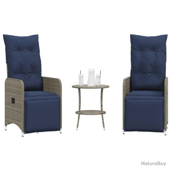 Lot de 2 chaises de jardin inclinables avec Table en r�sine tress�e grise