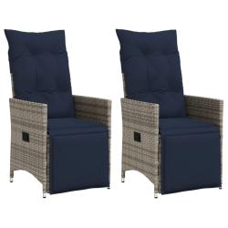 Lot de 2 chaises de jardin inclinables avec coussins en r&eacute;sine tress&eacute;e grise