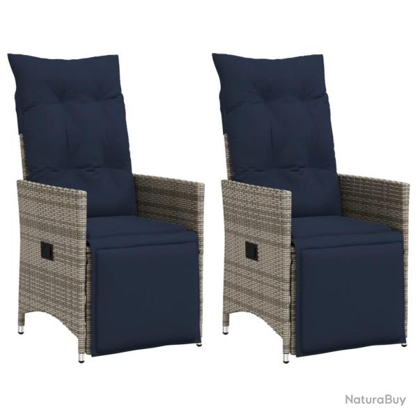 Lot de 2 chaises de jardin inclinables avec coussins en r�sine tress�e grise