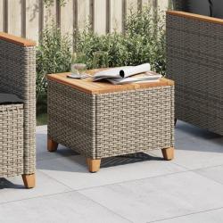 Table de jardin gris 45x45x37 cm r&eacute;sine tress&eacute;e et bois acacia