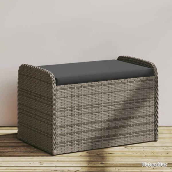 Banc de rangement avec coussin gris 80x51x52 cm r�sine tress�e