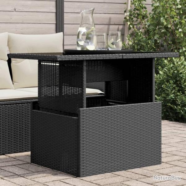 Table de jardin dessus en verre noir 100x55x73cm r�sine tress�e