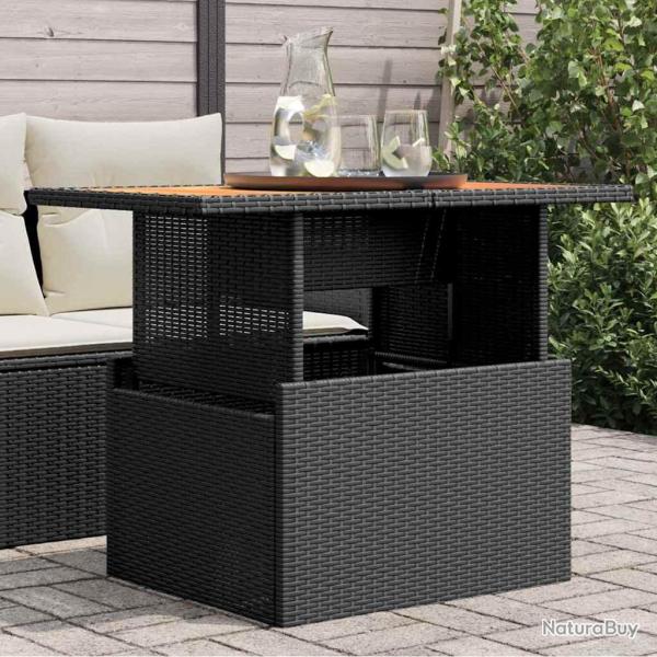 Table de jardin noir 100x55x73 cm r�sine tress�e et bois acacia