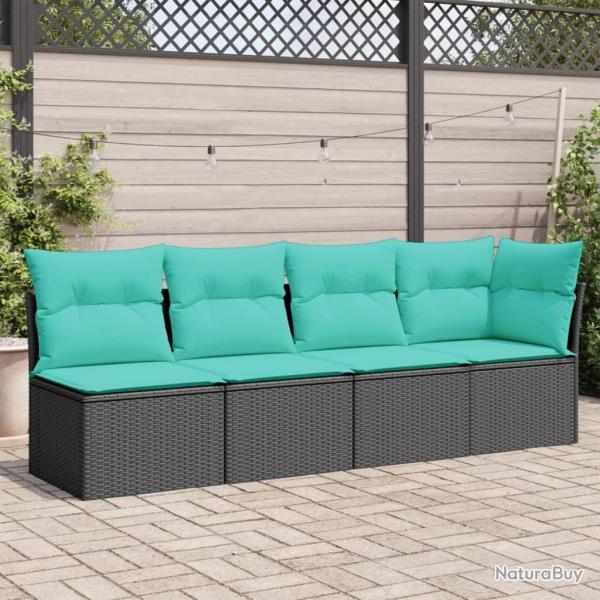 Canap� de jardin avec coussins 4 places noir r�sine tress�e