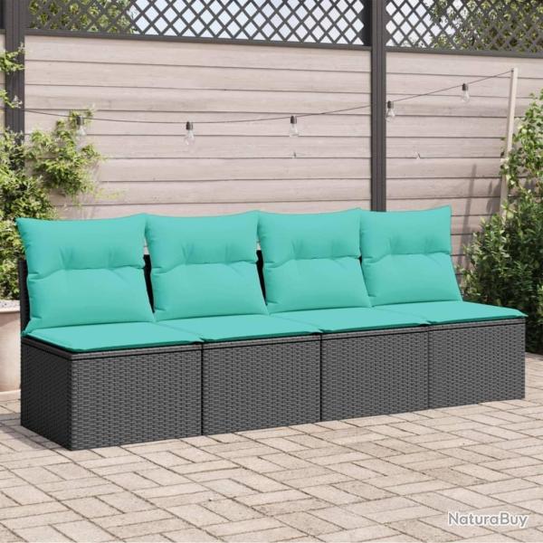 Canap� de jardin avec coussins 4 places noir r�sine tress�e