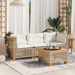 Canap&eacute; de jardin avec coussins 3 places beige r&eacute;sine tress&eacute;e
