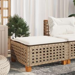 Tabouret de jardin et coussin beige 63,5x56x32cm r&eacute;sine tress&eacute;e
