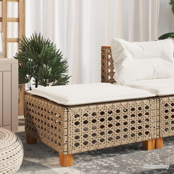 Tabouret de jardin et coussin beige 63,5x56x32cm r�sine tress�e