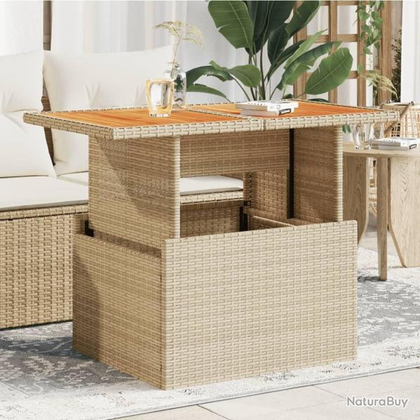 Table de jardin beige 100x55x73cm r�sine tress�e et bois acacia