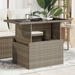 Table de jardin dessus en verre gris 100x55x73cm r&eacute;sine tress&eacute;e