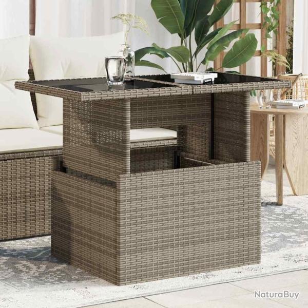 Table de jardin dessus en verre gris 100x55x73cm r�sine tress�e
