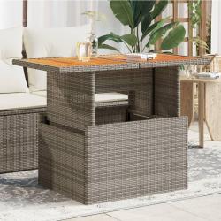Table de jardin gris 100x55x73 cm r&eacute;sine tress&eacute;e et bois acacia