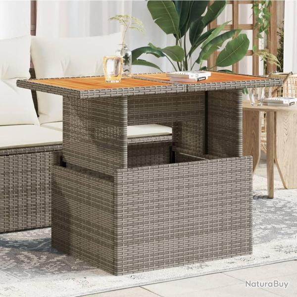 Table de jardin gris 100x55x73 cm r�sine tress�e et bois acacia