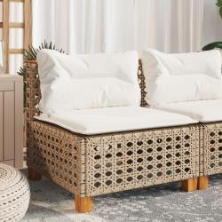 Canap&eacute; de jardin sans accoudoirs coussins beige r&eacute;sine tress&eacute;e