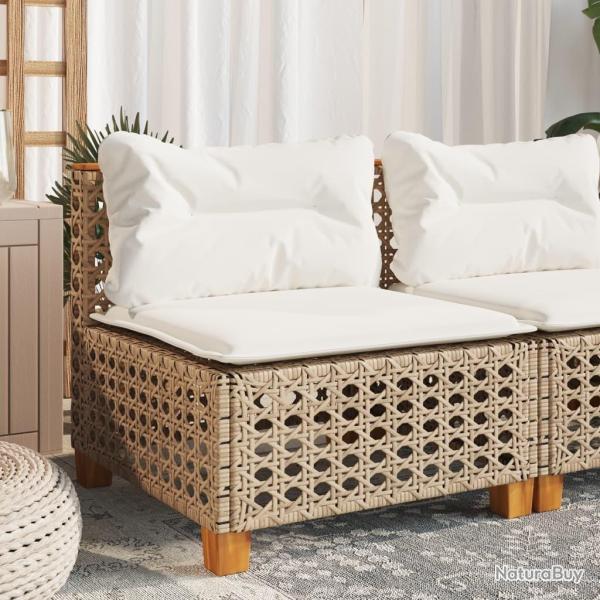 Canap� de jardin sans accoudoirs coussins beige r�sine tress�e