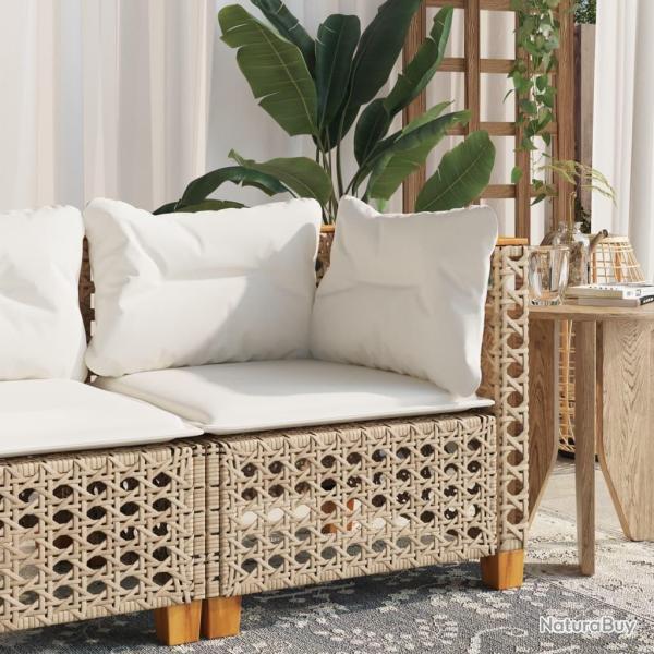 Canap� d'angle de jardin avec coussins beige r�sine tress�e
