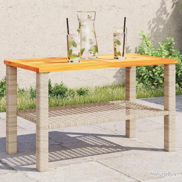 Table de jardin beige 70x38x42 cm r�sine tress�e et bois acacia