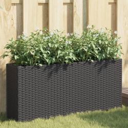 Jardini&egrave;re avec 2 pots noir 90x20x40 cm r&eacute;sine tress&eacute;e