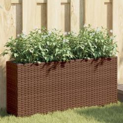 Jardini&egrave;re avec 2 pots marron 90x20x40 cm r&eacute;sine tress&eacute;e