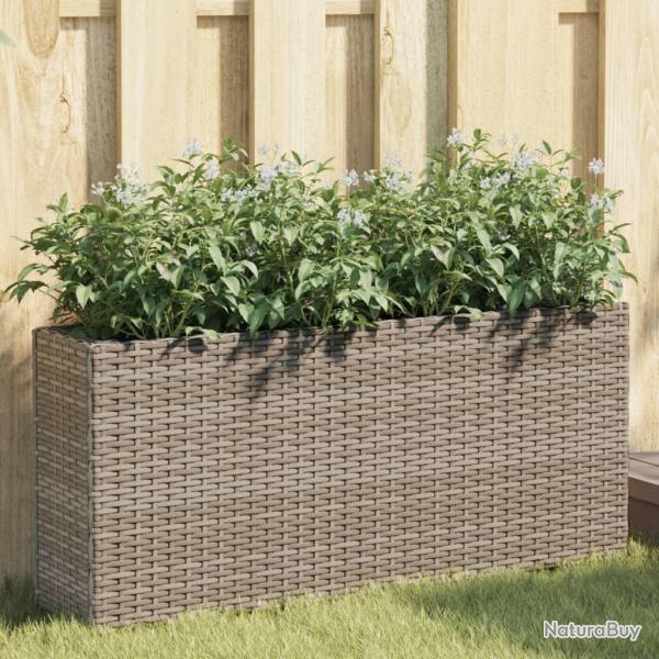 Jardini�re avec 2 pots gris 90x20x40 cm r�sine tress�e