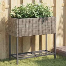 Jardini&egrave;re avec &eacute;tag&egrave;re gris r&eacute;sine tress&eacute;e