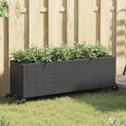 Jardini&egrave;re avec roulettes et 3 pots noir 107x32x38 cm rotin