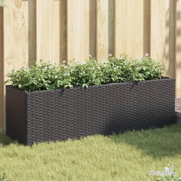 Jardini�re avec 3 pots noir 105x30x32 cm r�sine tress�e