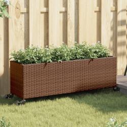 Jardini&egrave;re avec roulettes et 3 pots marron 107x32x38 cm rotin