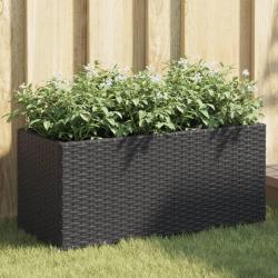 Jardini&egrave;re avec 2 pots noir 72x30x32 cm r&eacute;sine tress&eacute;e