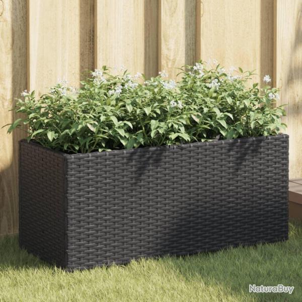 Jardini�re avec 2 pots noir 72x30x32 cm r�sine tress�e