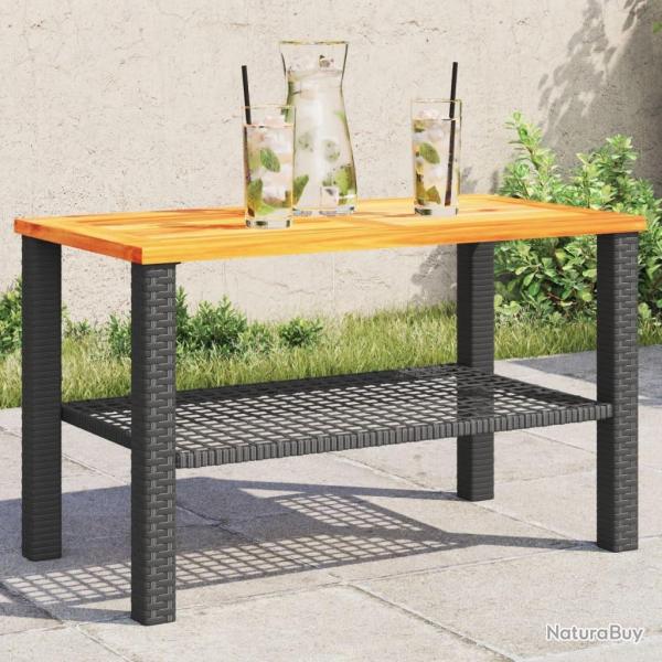 Table de jardin noir 70x38x42 cm r�sine tress�e et bois acacia