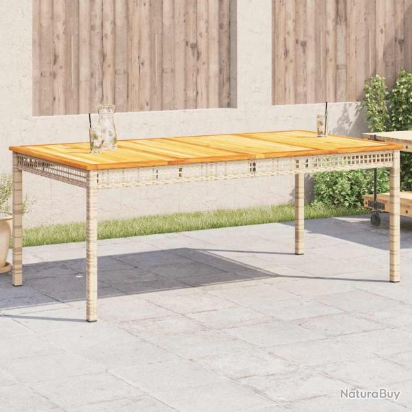 Table de jardin beige 180x90x75 cm r�sine tress�e et acacia