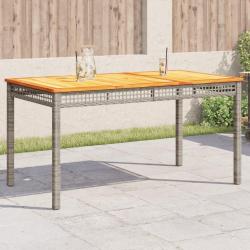 Table de jardin gris 140x80x75 cm r&eacute;sine tress&eacute;e et bois acacia