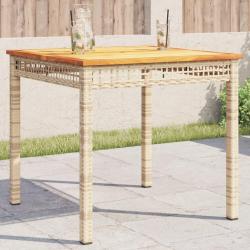 Table de jardin beige 80x80x75 cm r&eacute;sine tress&eacute;e et bois acacia
