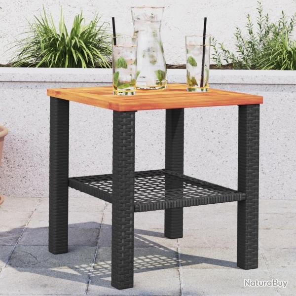 Table de jardin noir 40x40x42 cm r�sine tress�e et bois acacia